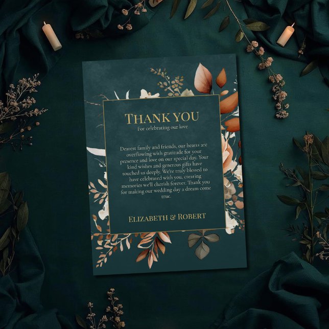 Summer Forest Witch Teal Thank You Card (Summer Forest Witch Teal Thank You Card on a teal witchy wedding table with dry botanicals)