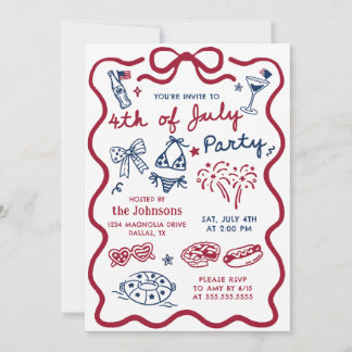 Summer Fourth Of July Pool Party BBQ Invitation