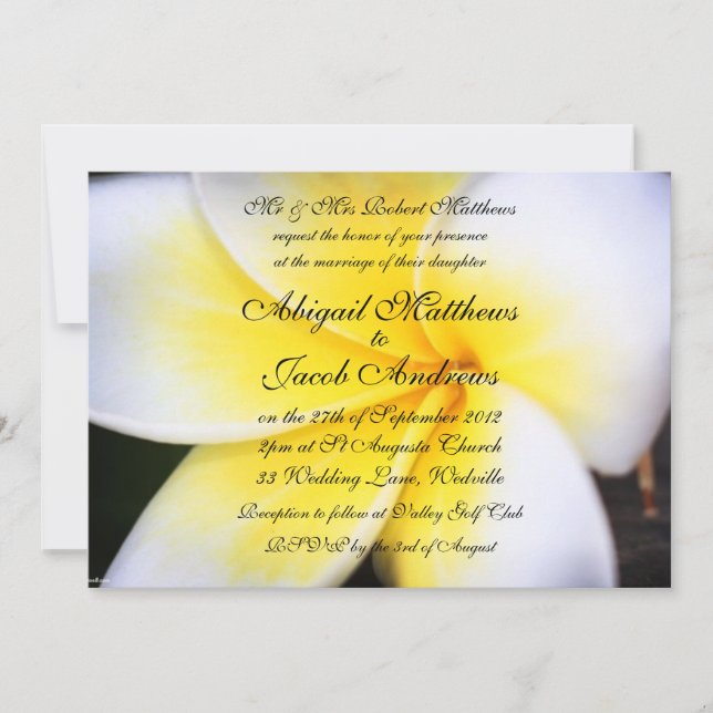Summer Frangipani Flowers Wedding Invitation (Front)