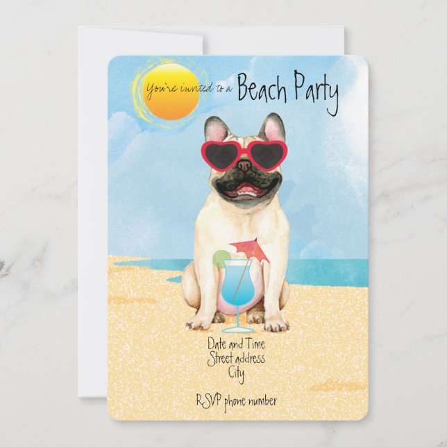 Summer French Bulldog Beach Party Invitation (Front)