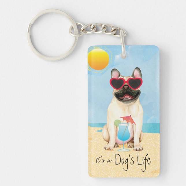Summer French Bulldog Key Ring (Front)