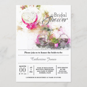 Summer french floral hat bridal shower tuscan invitation