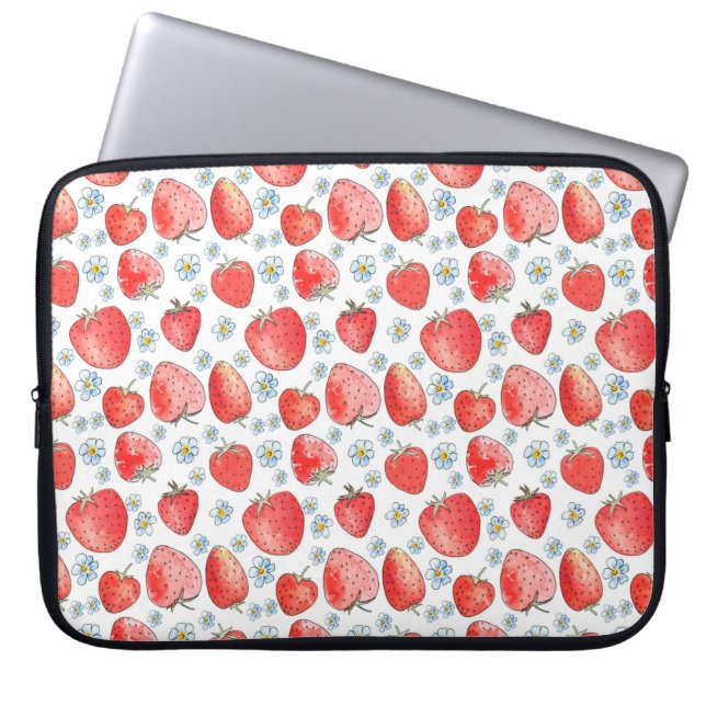 Summer fresh and bright strawberry pattern. Waterc Laptop Sleeve (Front)