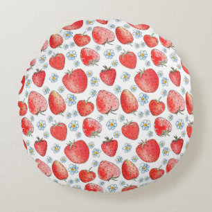 Summer fresh and bright strawberry pattern. Waterc Round Cushion