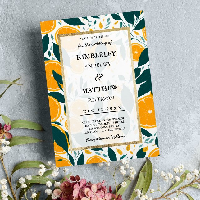 Summer fresh botanical oranges fruit Wedding Invitation (Summer fresh botanical oranges fruit Wedding )