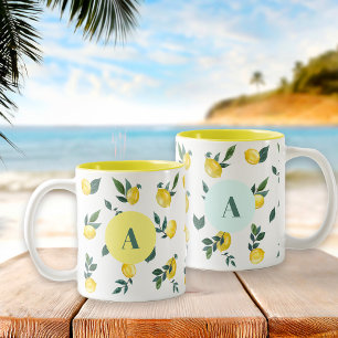 Summer Fresh Watercolour Lemons Custom Name Two-Tone Coffee Mug