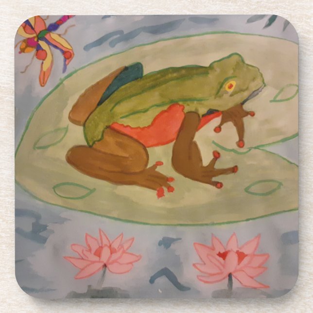 Summer Frog Pond Hard Plastic Coaster (Front)