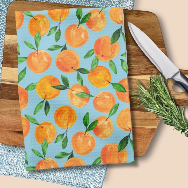 Summer fruit citrus oranges pattern tea towel (Citrus orange summer fruit kitchen towel (folded))