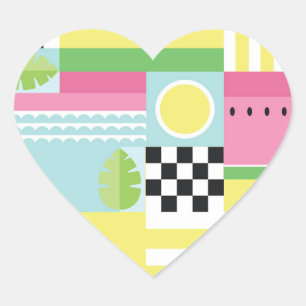 Summer fruit design, colourful mosaic heart sticker