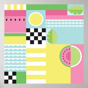 Summer fruit design, colourful mosaic pop art poster