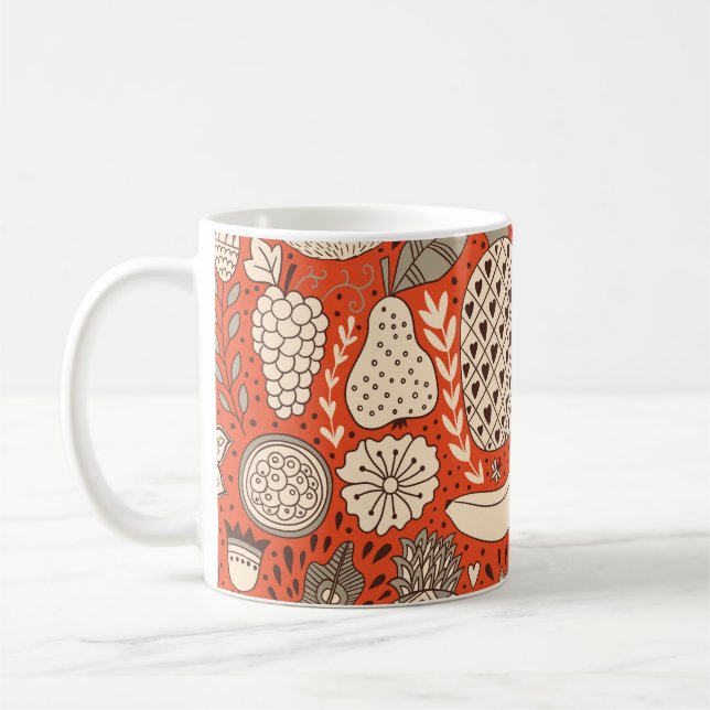 Summer Fruit Doodle Vintage Coffee Mug (Left)