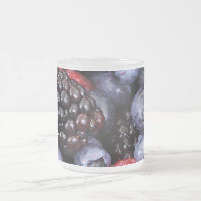 Summer Fruit Mixed Berries Close Up Photo Frosted Glass Coffee Mug (Center)