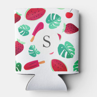 Summer Fruit & Palm Leaf | Monogram Can Cooler