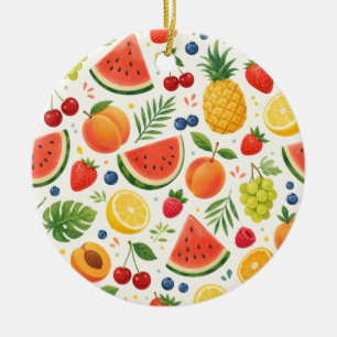 Summer Fruit Pattern Fabric Tropical Watermelon Ceramic Tree Decoration