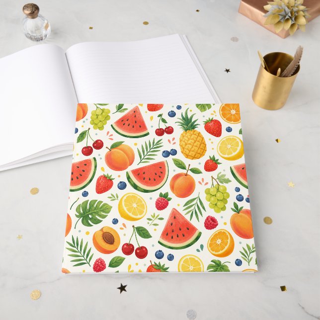 Summer Fruit Pattern Fabric | Tropical Watermelon  Guest Book (Front Open)