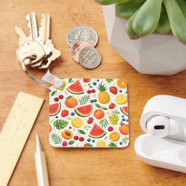 Summer Fruit Pattern Fabric | Tropical Watermelon  Key Ring (Desk)
