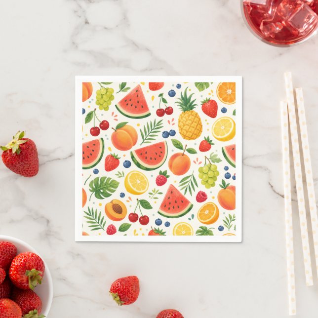 Summer Fruit Pattern Fabric | Tropical Watermelon  Napkin (Insitu)