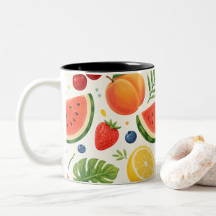 Summer Fruit Pattern Fabric   Tropical Watermelon  Two-Tone Coffee Mug