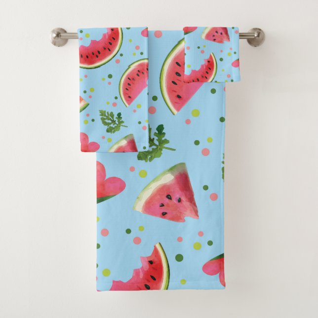 Summer Fruit Pattern Watermelon red green tropical Bath Towel Set (Insitu)