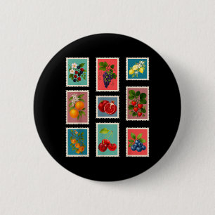 Summer Fruit Stamp Vintage Fruit Postage Stamp 6 Cm Round Badge