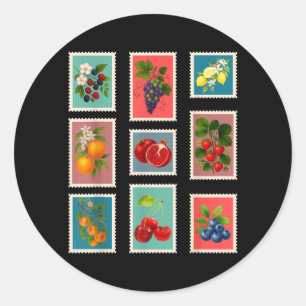 Summer Fruit Stamp Vintage Fruit Postage Stamp Classic Round Sticker