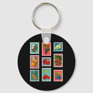 Summer Fruit Stamp Vintage Fruit Postage Stamp Key Ring