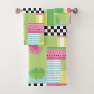 Summer fruit watermelon kiwi colourful mosaic bath towel set