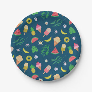 Summer fruits and ice cream pattern paper plate