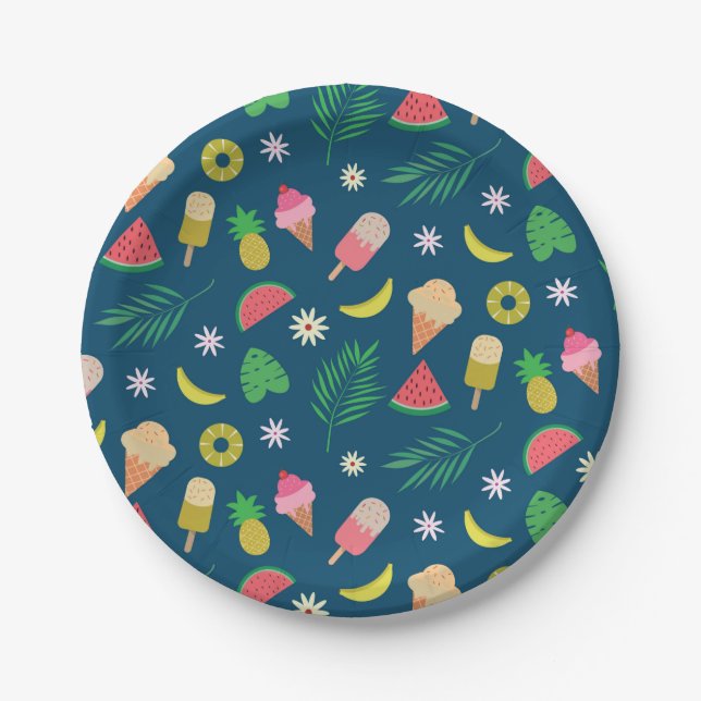 Summer fruits and ice cream  pattern paper plate (Front)