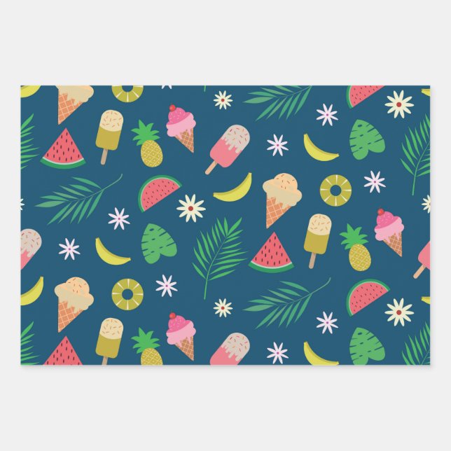 Summer fruits and ice cream  pattern wrapping paper sheet (Front)
