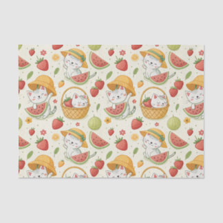 Summer Fruits Cat Pattern - Picnic Design for Kids Tissue Paper
