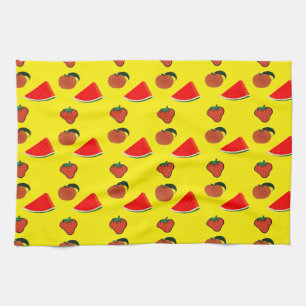 Summer fruits on yellow tea towel