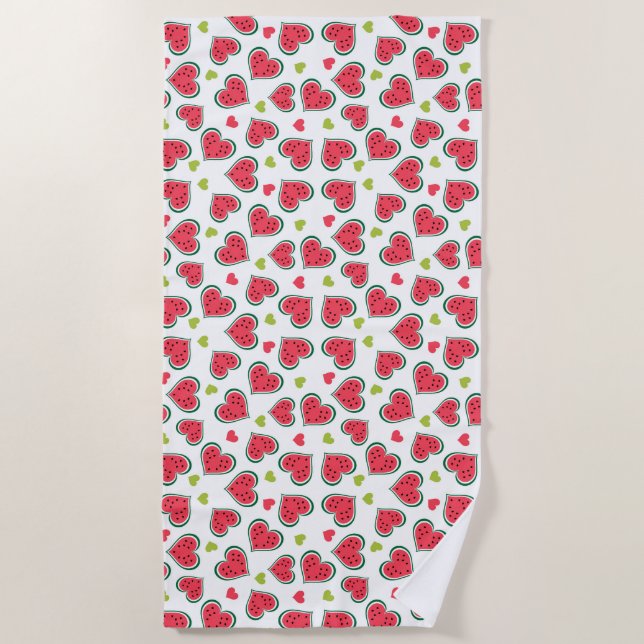 Summer Fruits Pretty Watermelon Love Hearts Print Beach Towel (Front)