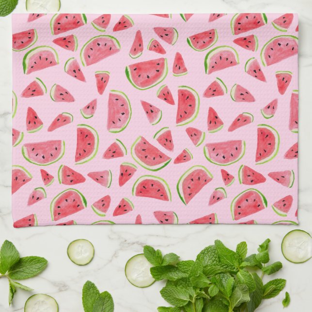 Summer Fruity Fun Watermelons Watercolor Colourful Tea Towel (Folded)