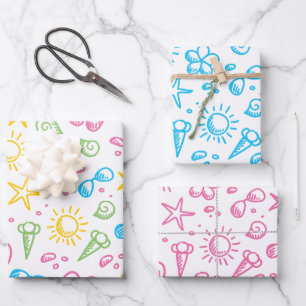 Summer Fun1 Wrapping Paper Flat Sheet Set of 3