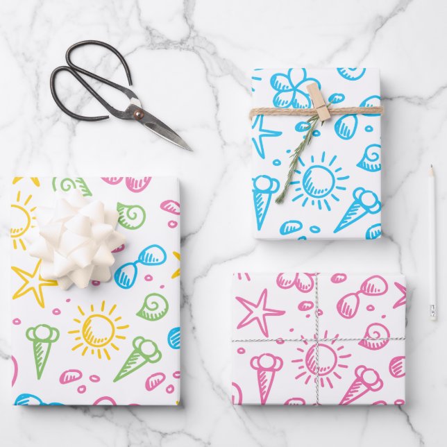 Summer Fun1 Wrapping Paper Flat Sheet Set of 3 (Front)