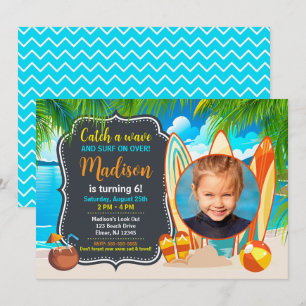 Summer Fun Beach Surfing Photo Birthday Invitation