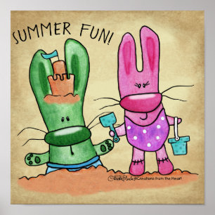 Summer Fun-Bunnies at Beach Poster