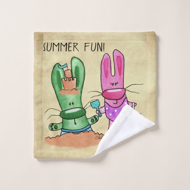 Summer Fun-Bunnies at Beach Wash Cloth (Wash Cloth)
