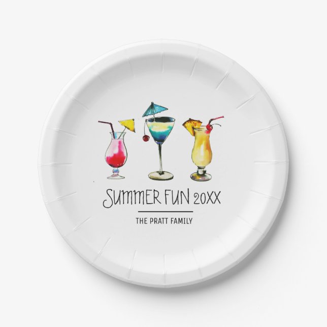 Summer Fun Cocktail Drinks Personalised Paper Plate (Front)
