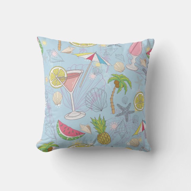 Summer Fun, Cocktail Seamless Pattern. Cushion (Front)