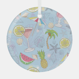 Summer Fun, Cocktail Seamless Pattern. Glass Tree Decoration