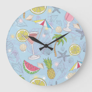 Summer Fun, Cocktail Seamless Pattern. Large Clock