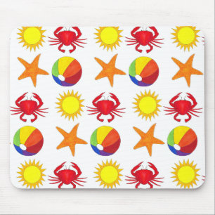Summer Fun Crab Beach Ball Sunshine Starfish Mouse Mat