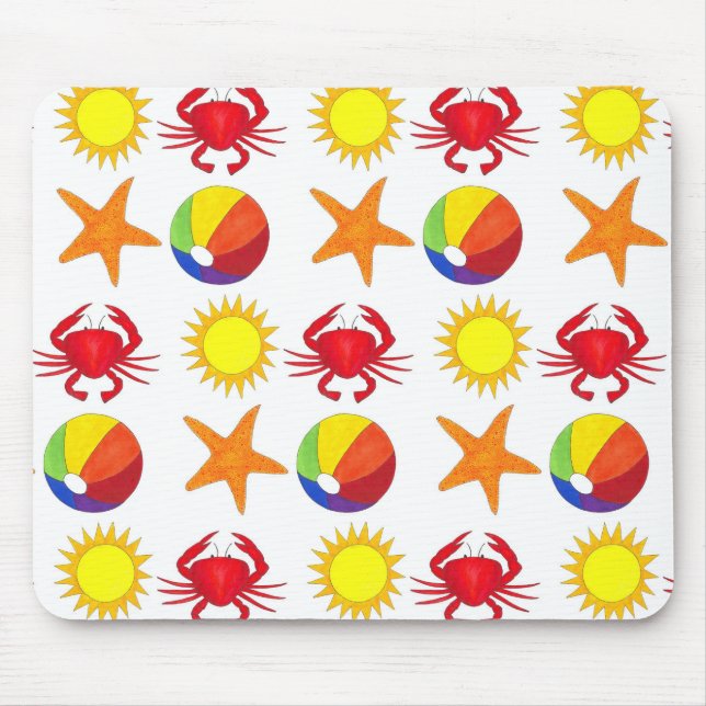 Summer Fun Crab Beach Ball Sunshine Starfish Mouse Mat (Front)