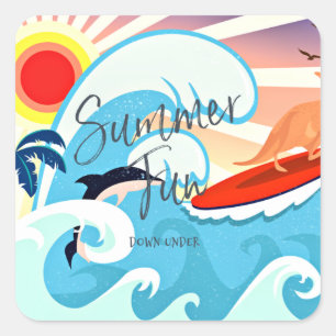 Summer Fun, Down Under, Australia, Square Sticker