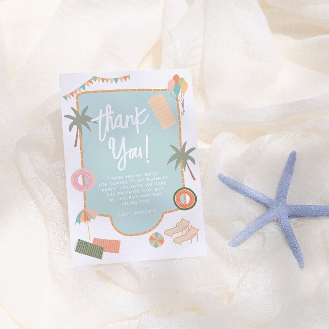 Summer Fun Girl Splash Pool Birthday Party Thank You Card (Creator Uploaded)