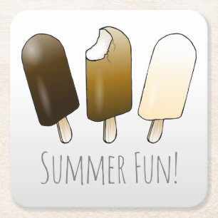 Summer Fun Ice Cream Square Paper Coaster