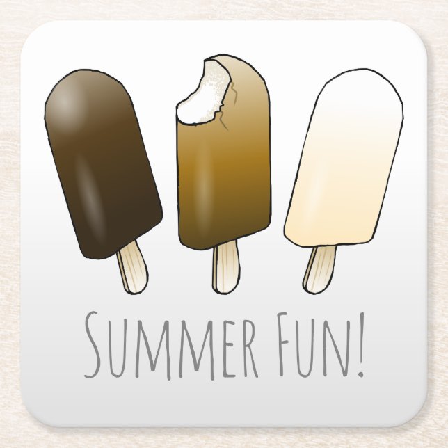 Summer Fun Ice Cream Square Paper Coaster (Front)