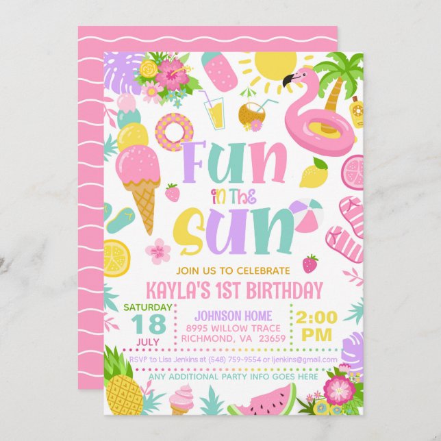 Summer Fun in the Sun Birthday Party Invitation (Front/Back)